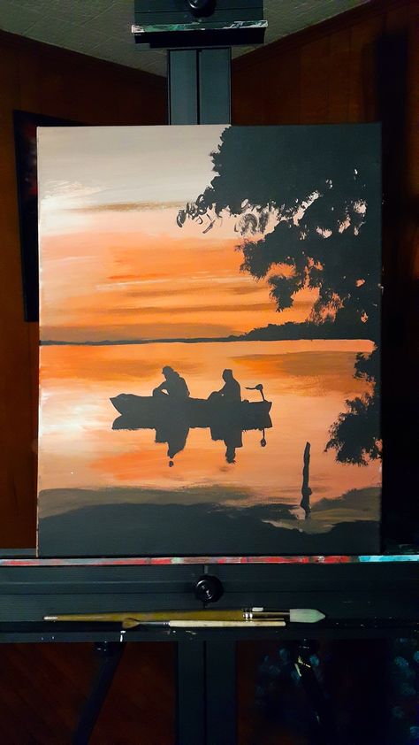 Fishing Scene Painting, Duck Hunting Painting Easy, Fisherman Painting Acrylics, Fishing Art Painting, Fly Fishing Art Painting, Bass Painting Easy, Fishing Painting Ideas, Hunting Painting Ideas, Mikey Painting