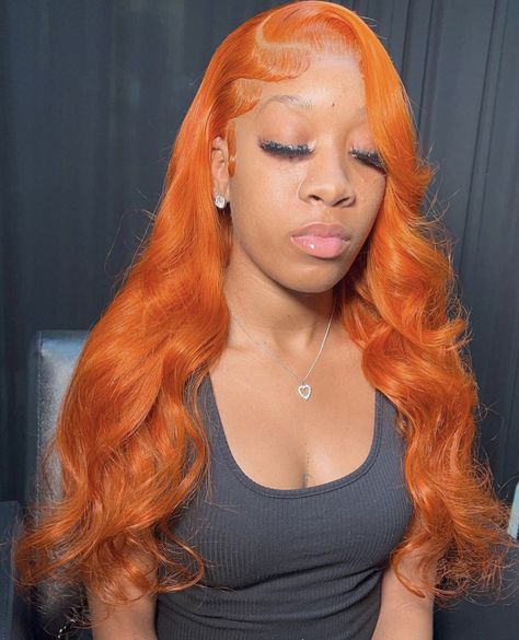 Orange Braids, Orange Wigs, Cute Weave Hairstyles, Ginger Wig, Middle Part Bussdown, Orange Wig, Sew In Hairstyles, Color Wigs, Ginger Hair Color