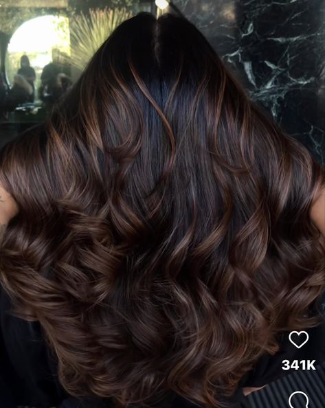 Honey Blonde Balayage On Black Hair, Black Wavy Hair, Black Hair Balayage, Brown Hair Looks, Brown Hair Inspo, Brunette Hair With Highlights, Chocolate Brown Hair, Dark Hair With Highlights, Hairstyles For Layered Hair