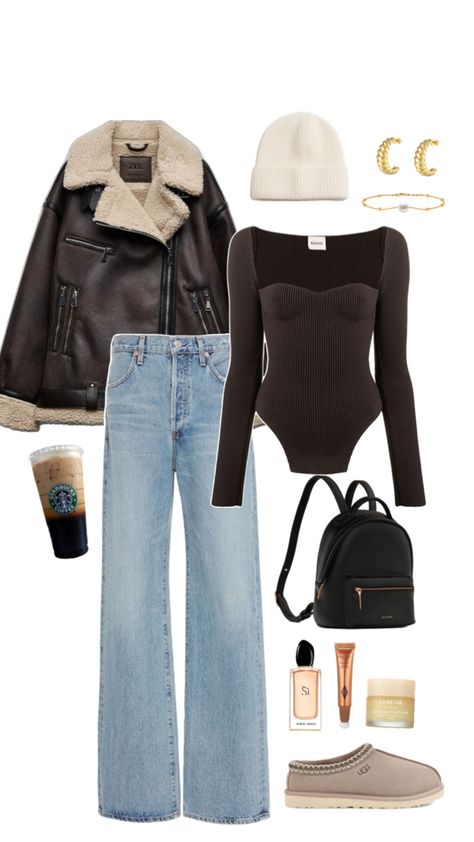 Winter outfit idea, inspiration, fashion, makeup, brown, wide leg jeans, beanie, uggs #ad #sponsored Jeans - https://amzn.to/3QbgrJM Top - https://amzn.to/447l51g Coat - https://amzn.to/44gi3YE Shoes - https://amzn.to/4d0EiG1 Backpack - https://amzn.to/3xOr8M3 Beanie - https://amzn.to/3QcRm15 Accessories - https://amzn.to/3U4PgS9 https://amzn.to/3w2rhLc https://amzn.to/3JuRHbS https://amzn.to/3w5uBW3 Brown Sherpa Jacket Outfit, Aviator Jacket Outfit, Brown Wide Leg Jeans, Sherpa Outfit, Sherpa Jacket Outfit, Faux Leather Jacket Women, Jacket Outfit Women, Jacket Sherpa, Aviator Jacket