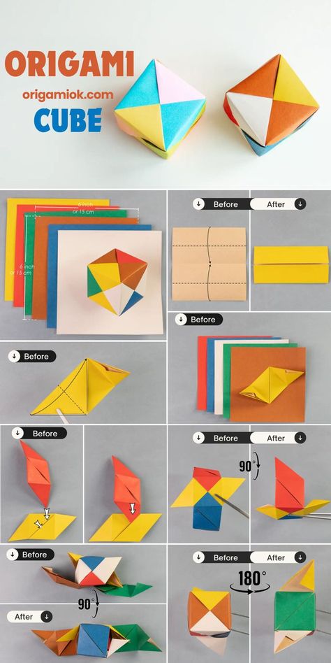 Let’s discover the fascinating world of origami by making an interesting cube, this cube is made with six pieces of paper, each folded separately and then assembled to form a cohesive and sturdy structure. Paper Cube Origami, Origami Structure, Cube Origami, Origami Cube, Paper Cube, Origami Folding, Modular Origami, Easy Origami, How To Fold