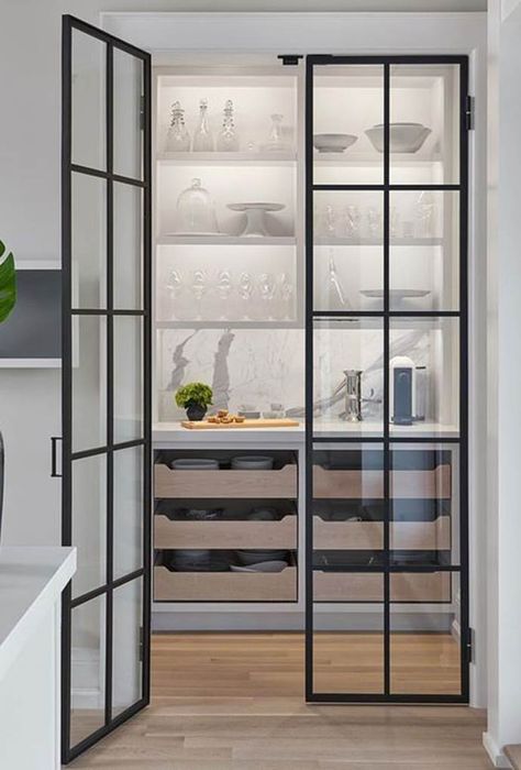 Kitchens are one of the most important rooms in the house, so we've rounded up 12 incredible Hamptons style butler's pantry ideas to inspire your next design project. Butlers Pantry Ideas, Glass Pantry Door, Glass Pantry, House Renovation Projects, Pantry Room, Desain Pantry, Kitchen Pantry Design, Pantry Door, Butler's Pantry