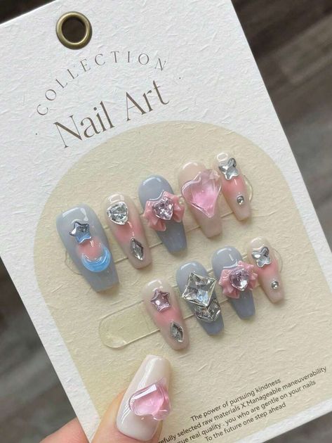 Heart Nail, Heart Nail Art, Pretty Gel Nails, Really Cute Nails, Heart Nails, Nail Art Decorations, Nail Kit, Blue Nails, False Nails