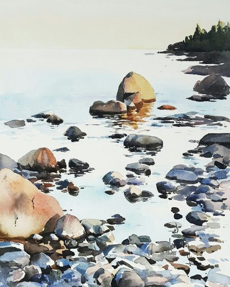 Landscape Paintings Watercolor, Watercolour Landscapes, Watercolor Art Landscape, Maine Art, Watercolor Architecture, Watercolor Water, Paintings Watercolor, Watercolour Inspiration, Watercolor Paintings Easy