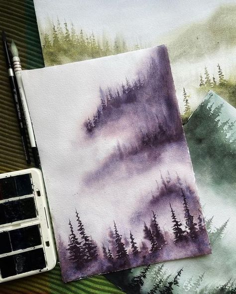 Granulating Watercolor, Watercolor Landscape Tutorial, Watercolor Forest, Watercolor Tutorials, Landscape Watercolor, Diy Watercolor Painting, Forest Painting, Watercolor Paints, Diy Watercolor