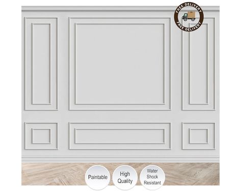 Unpainted French Style HDP Wall Paneling, Interior Design Wainscoting, Wainscot Panel Frames, Bespoke Molding, RZ001C - Etsy UK Wall Moulding Ideas Dining Room, Design Wainscoting, Raised Panel Wainscoting, Wall Moulding Panels, Accent Wall Panels, Wall Molding Design, Farm Style Kitchen, Trim Wall, Molding Design