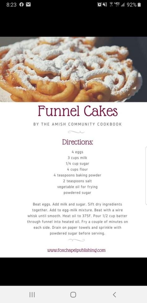 Funnel Cake Recipe Easy, Homemade Funnel Cake, Cake Recipe Easy, Funnel Cake Recipe, Funnel Cakes, Amish Recipes, Easy Homemade Recipes, Easy Baking Recipes Desserts, Funnel Cake