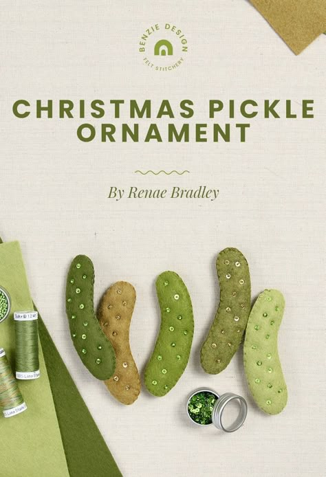 Are you familiar with the Christmas Pickle? If not, now is the time to learn! Read all about this quirky tradition and get the pattern to make your own from felt. #christmaspickle #familytraditions #ornament #feltlikeaparty #benziefelt Diy Felt Christmas Tree Decorations, Sewing Holiday Gifts, Felt Baby Ornament, Christmas Pickle Craft, 1860s Christmas, Felt Christmas Ornaments Patterns Free, Felt Pickle, Sewn Christmas Gifts, Diy Felt Ornaments