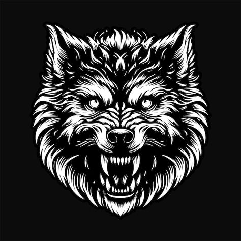 Premium Vector | Dark Art Wolf Beast Roar Horror Wild Life Night Vintage Grunge Tattoo illustration Black White Wolf Angry, Wolf Beast, American Indian Artwork, Art Wolf, Grunge Tattoo, Tattoo Illustration, Free Business Card Mockup, God Art, Black And White Illustration