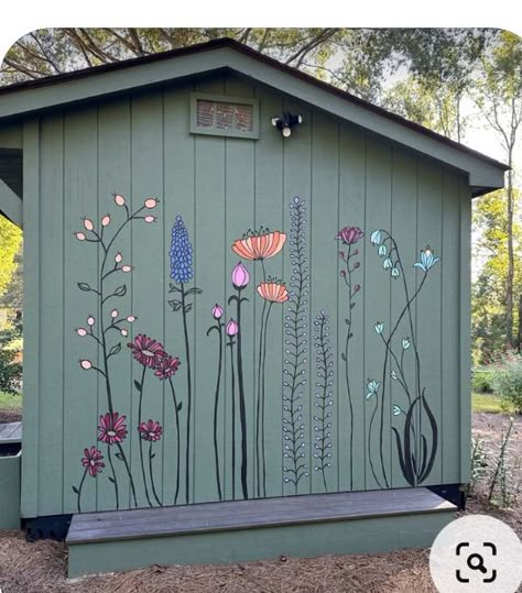 Garden Mural, Fence Art, Garden Painting, Mural Ideas, Garden Yard Ideas, Garden Sheds, Outside Ideas, Yard And Garden, Garden Cottage