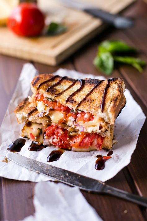 Caprese Grilled Cheese - Cafe Delites-30 Caprese Grilled Cheese, Barbecue Chicken Pizza, Roasted Tomato Basil Soup, Gourmet Grilled Cheese, Cafe Delites, Grilled Cheese Recipes, Balsamic Chicken, Grilled Sandwich, Think Food