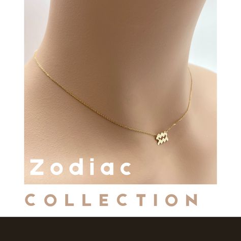 Zodiac Aquarius Necklace, Zodiac Necklace, Solid Gold Necklace, Aquarius Zodiac, Zodiac Necklaces, Necklace Dainty, Personalized Jewelry, Pendant Necklaces, Custom Jewelry