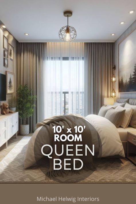 My intention is to help you see the total potential for this small bedroom and how these 8 hacks can make it possible to have that queen size bed in 10’ x 10’ of space. It’s not just about the bed, right? You still need space to store clothing and everything else you may want in your room. So, you’ll learn all about how to make your space function the best for the footprint you have. Let’s get into it. Queen Size Bedroom Ideas Small Room, Queen Bed In A Small Room, Large Bed In Small Bedroom, Bedroom Ideas For Small Rooms With King Size Bed, Queen Size Bed In Small Room Layout, Queen Bed In Tiny Room, Queen Bed For Small Room, Tiny Bedroom Queen Bed, 10 X 10 Bedroom Layout Queen Bed