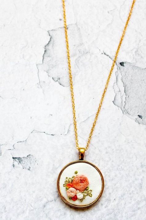 Tiny Pendant Necklace, Necklace Embroidery, Hand Embroidered Necklace, Tiny Pendant, Embroidered Necklace, Hand Embroidered Flowers, Sister Wife, Personalized Embroidery, Peach Flowers