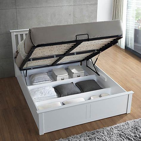 Wooden Bed With Storage, Wooden Ottoman, Bed Designs With Storage, Ottoman Storage Bed, Wooden Construction, Slatted Headboard, Bed Design Modern, Bedroom Bed Design, Bed Furniture Design