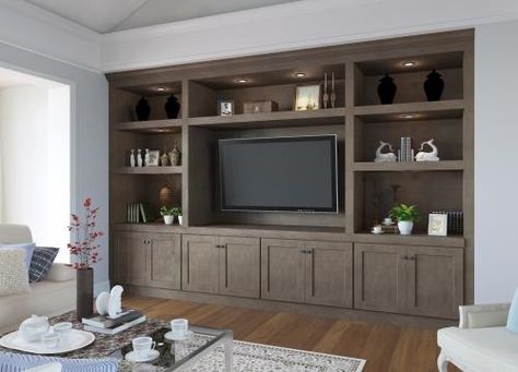 Ready to Assemble TV Room Cabinetry Built In Tv Cabinet, Built In Wall Units, Built In Entertainment Center, Built In Shelves Living Room, Living Room Built Ins, Living Room Wall Units, Living Room Entertainment Center, Wall Cabinets, Living Room Entertainment