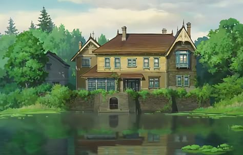 Studio Ghibli Houses, Ghibli Houses, Ghibli House, Old Japanese House, Anime Houses, Rustic Lake Houses, Anime House, Studio Ghibli Background, Beautiful Profile Pictures