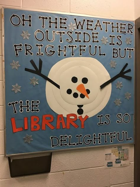 Library Christmas Door Decorations For School, Holiday Book Display Ideas, School Library Shelf Decor, New Year Library Bulletin Board, Winter Bulletin Boards For Library, January Library Bulletin Boards, Christmas Library Decorations, January Library Displays, Library Door Decorations School