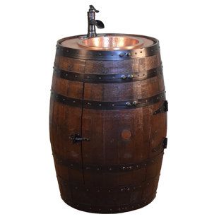 Wine Barrel Sink, American Nostalgia, Barrel Sink, Hammered Copper Sink, Whiskey Barrel Furniture, Whiskey Barrels, Rustic Vanity, Rustic Bathroom Vanities, Mirror Backsplash