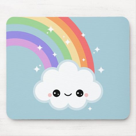 Rainbow Canvas Painting, Cloud With Rainbow, Rainbow Doodle, Kids Canvas Painting, Kawaii Rainbow, Kids Canvas Art, Cute Cloud, Cute Mouse Pad, Cloud Canvas