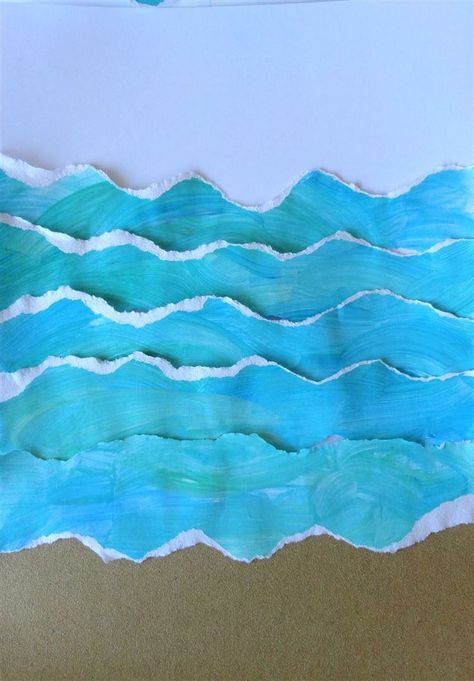 torn painted paper + sand paper. Have kids finger paint blue paper then tear into wave shapes Sandpaper Art, Finger Painting For Kids, Paint Blue, Finger Paint, Sand Paper, Sea Crafts, Ocean Crafts, Artists For Kids, Wave Art