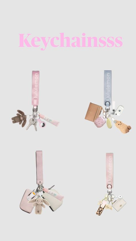 Lulu Keychain, Wristlet Ideas, Lululemon Keychain, Car Keychain Ideas, Best Gift Baskets, Jellycat Stuffed Animals, Girly Car Accessories, School Bag Essentials, Cute Birthday Ideas