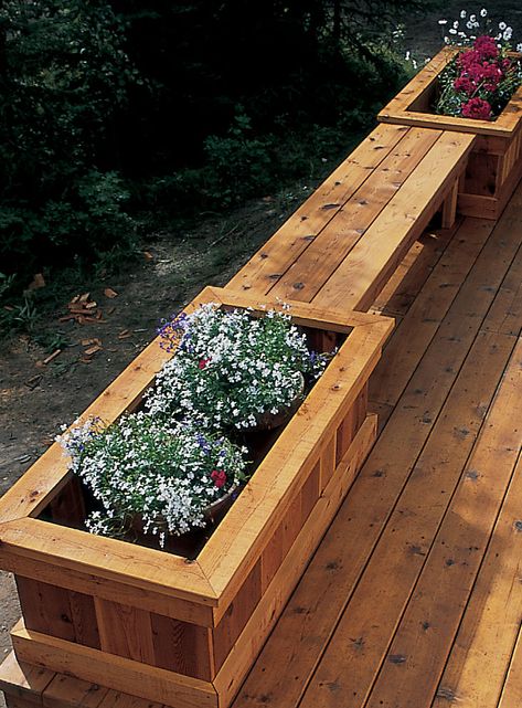 Deck Bench Seating, Magical Home Decor, Deck Planter Boxes, Backyard Planters, Deck Bench, Patio Gardening, Muddy Shoes, Garden Landscaping Ideas, Deck Planters