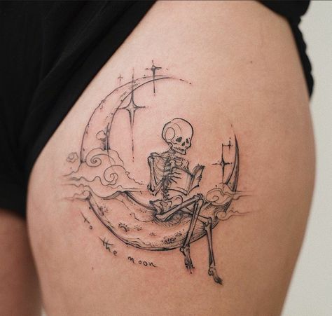 Inverse Matching Tattoos, Celestial Patchwork Tattoos, New Age Tattoo Style, Its Almost Over Its Just Begun Tattoo, Naked Fairy Tattoos For Women, Romantic Gothic Tattoo, Nihilist Tattoo, Ethereal Moon Tattoo, Dark Fem Tattoos