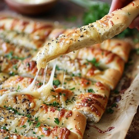 HOMEMADE CHEESY GARLIC BREADSTICKS - Recipecs Homemade Cheesy Garlic Breadsticks, Garlic Breadsticks Recipe, Cheesy Garlic Breadsticks, Cheesy Garlic Breadsticks Recipe, Homemade Breadsticks, Breadsticks Recipe, Cheese Crust Pizza, Cheesy Breadsticks, Garlic Breadsticks