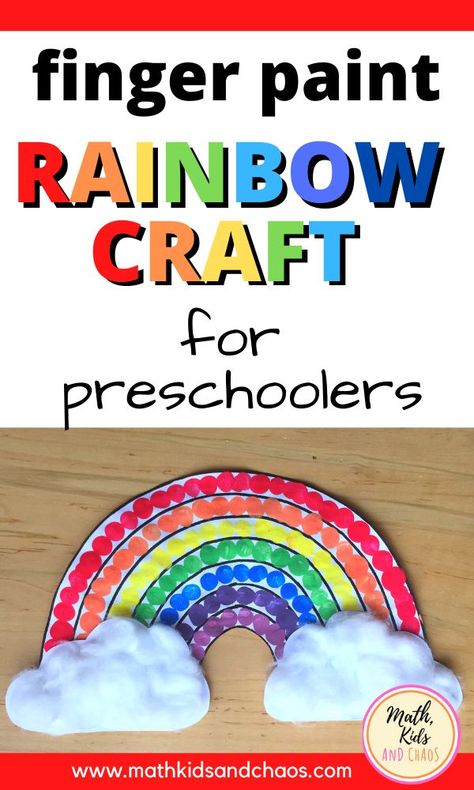 Finger paint rainbow craft! This fun and colourful finger paint craft is perfect for  preschool and kindergarten age children.  Simply download the FREE  template and you're ready to begin! A perfect indoor activity for a rainy day!  #kidscrafts #kidsactivities #mathkidsandchaos #fingerpainting #preschoolcrafts Rainbow Crafts Preschool, Painting Lesson Plans, Craft For Preschool, Rainy Day Activities For Kids, Craft For Preschoolers, Fingerprint Crafts, Rainbow Craft, Rainbow Activities, Seasonal Activities