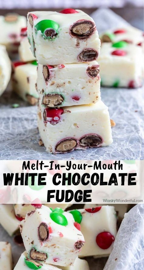 This Easy White Chocolate Fudge Recipe makes a super soft, melt in your mouth white fudge. A microwave fudge made simply with white chocolate, sweetened condensed milk and marshmallows for the ultimate holiday dessert. #fudgerecipes #christmasrecipes #whitechocolaterecipes #whitechocolatefudge #christmasdesserts White Chocolate Marshmallow Candy, White Chocolate Fudge Recipes Easy, White Chocolate Fudge Easy, White Chocolate Christmas Fudge, White Chocolate Fudge Condensed Milk, White Fudge Recipes, White Christmas Fudge, White Fudge Recipe Easy, Fudge Made With Marshmallows