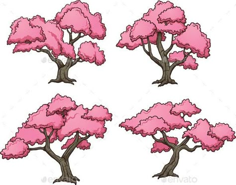 Sakura Trees by memoangeles | GraphicRiver Tree Drawing Simple, Sakura Trees, Trees Vector, Family Tree Painting, Tree Doodle, Sakura Art, Sakura Tree, Trendy Tree, Tree Photography