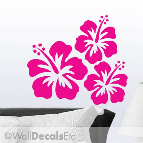 Vinyl Wall Decal Hawaiian Tropical Hibiscus Flowers, Set of 3, DIY Home Decor Tropical Room Ideas, Large Wall Flowers, Hawaii Decor, Simple Wall Paintings, Hawaiian Homes, Wallpaper Stencil, Hawaiian Decor, Hibiscus Plant, Hawaiian Art