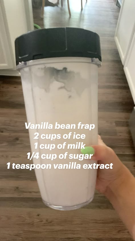 Diy Vanilla Frappuccino, Vanilla Frappuccino Recipe No Ice Cream, Copycat Vanilla Bean Frappuccino, Drinks To Drink In The Morning, School Drinks Ideas, Preppy Drinks To Make, How To Make A Vanilla Bean Frappuccino, Fun Drinks To Make At Home For Teens, Easy Dinner Ideas For Teens