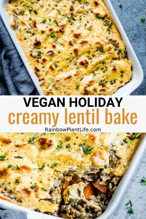 Lentil Bake, Creamy Lentils, Vegetarian Casseroles, Vegan Main Dish, Thanksgiving Entree, Vegan Winter Recipes, Rainbow Plant Life, Vegetable Bake, Vegan Thanksgiving Dinner