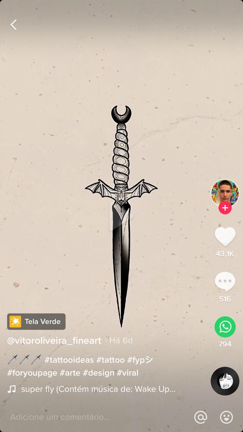 Bat Dagger Tattoo, Dagger Drawing, Bat Tattoo, Dagger Tattoo, Desenho Tattoo, Little Doodles, Drawing Inspo, Tattoos And Piercings, Drawing Inspiration