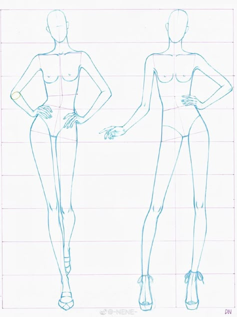 Cruquius Fashion Sketch, Female Figure Sketch Poses, Fashion Croquis Front And Back, Model Drawing Poses Fashion Sketches, Fashion Croquis Poses, Model Poses Drawing Template, Fashion Body Sketch, Fashion Croquis Templates, Croquis Poses