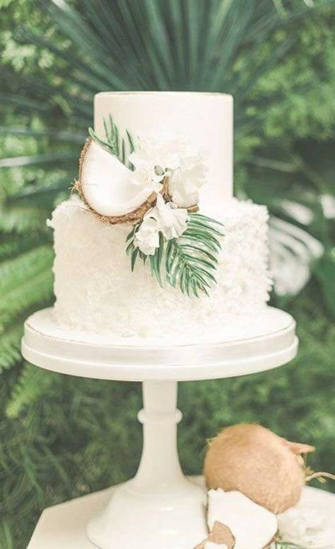 The perfect wedding cake for tropical wedding theme 2 Elegant Tropical Wedding, Perfect Wedding Cake, Cake With Coconut, Tropical Wedding Theme, 2 Cake, The Perfect Wedding, Tropical Wedding, Wedding Theme, White Wedding