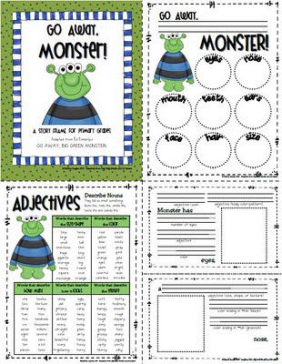 Sailing Through 1st Grade: Go Away, Monster! Monster Adjectives, Adjectives Activities, Creepy Creatures, 1st Grade Writing, 4th Grade Writing, Writing School, Language Art Activities, Language Arts Elementary, Literacy Lessons