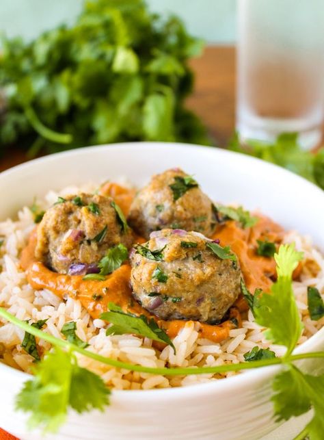 Chicken Tikka Masala Meatballs | TheFoodCharlatan.com Meatballs Lunch, Tikki Masala, Poulet Tikka Masala, Food Charlatan, Chicken Tikka Masala, Chicken Tikka, Tikka Masala, Ground Meat, Indian Dishes