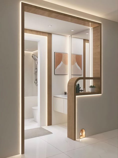 Luxury Modern Washroom Design, Kitchen Niche Ideas, Bathroom Partition Ideas, Washbasin Design, Washroom Design, Smart Home Design, Foyer Design, Bathroom Design Decor, Toilet Design