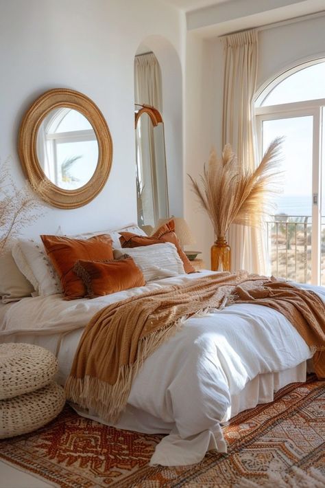 Ocean Inspired Bedroom, Boho Coastal Bedroom, Coastal Bedroom Ideas, Modern Bohemian Bedroom, Neutral Bedroom Decor, Beach House Bedroom, Bedroom Bliss, Boho Chic Bedroom, Relaxing Bedroom