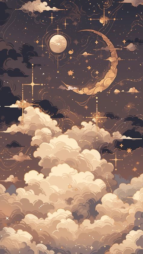 Clouds And Stars, The Moon And Stars, Cocoppa Wallpaper, Dreamy Artwork, Pretty Backgrounds, Cute Simple Wallpapers, Cool Wallpapers Art, Dessin Adorable, 판타지 아트