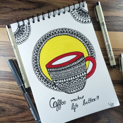 Picture showing the Mandala art Coffee Mandala Art, Coffee Mandala, Mandala Art, Pencil Drawings, Coffee Cup, Art Journal, Coffee Cups, Pencil, Coffee