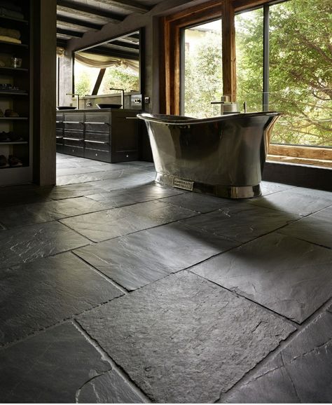 Slate Interior Design, Slate Bathroom Floor, Slate Interior, Black Slate Floor, Slate Bathroom, Slate Floors, Slate Tile Floor, Brick Floor, Stone Floors