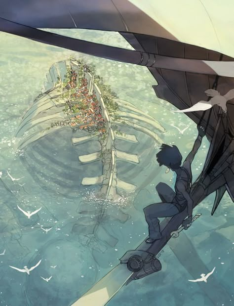 Sunken City Concept Art, Giant Skeleton Art, Whale Skeleton Drawing, Whale Concept Art, City Drawing Reference, World Building Art, Whale Skeleton, Dystopian Art, Giant Skeleton