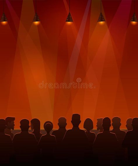 People sitting at the stage. illustration of silhouettes of audience sitting at the stage. People Sitting Illustration, Stage With Audience, Audience Silhouette, Audience Drawing, Audience Illustration, Drama Illustration, Stage Illustration, Stage Painting, Crowd Drawing