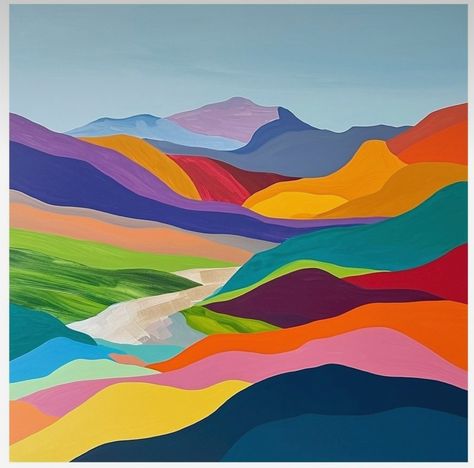 Colorful Mountains Painting, Gradient Mountain Painting, Colorful Mountain Landscape, Rainbow Mountains Peru Painting, Abstract Mountain Art Geometric Prints, Rainbow Mountain, Punch Needle Embroidery, Tempera, Art Inspiration Painting