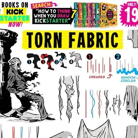 The Etherington Brothers on Instagram: "TORN FABRIC from my TUTORIALS BOOKS, ONLY AVAILABLE NOW on KICKSTARTER by tapping the link in the bio HERE: @etheringtonbrothers  EVERY BOOK WILL SELL OUT SOOOOOOON!!  Lorenzo! #arttips #arttutorial #drawingtips #artprocess #stepbystepart #drawingtutorial #howtodraw #learnuary #howtodraw #drawingtutorial #conceptart #gamedev #animationdev #gameart #tutorial #inktober #sketch #illustration #art #drawing #indiegame #leveldesign #worldbuilding #environmentdesign #animation #characterdesign #visdev" Torn Shirt Drawing, How To Draw Torn Fabric, Ripped Fabric Drawing, Torn Clothes Drawing Reference, Torn Fabric Reference, Etherington Brothers, Torn Fabric, Brothers Art, Clothes Art