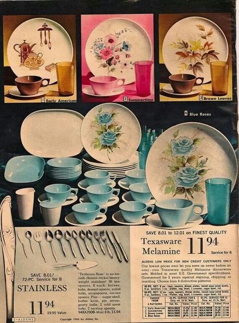 70's Melamine Dishes Ad www.MadamPaloozaEmporium.com www.facebook.com/MadamPalooza Melamine Dishes, Vintage Crockery, Vintage Dishware, Kitschy Kitchen, Melamine Dinnerware, Vintage Kitchenware, Vintage Memory, Oldies But Goodies, Vintage Plastic